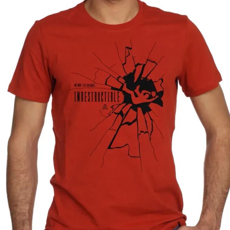 Red t-shirt with a black screen printed graphic, custom printed t-shirt manufacturing, Wears For You, Sialkot Pakistan