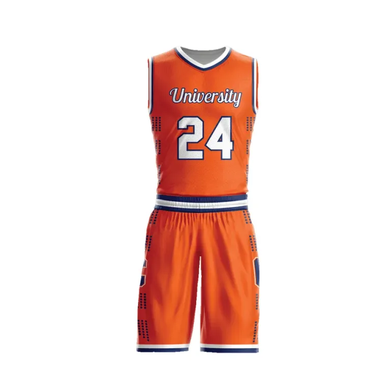 Orange and white number 24 basketball jersey and shorts set, custom basketball uniforms, Wears For You, Sialkot Pakistan