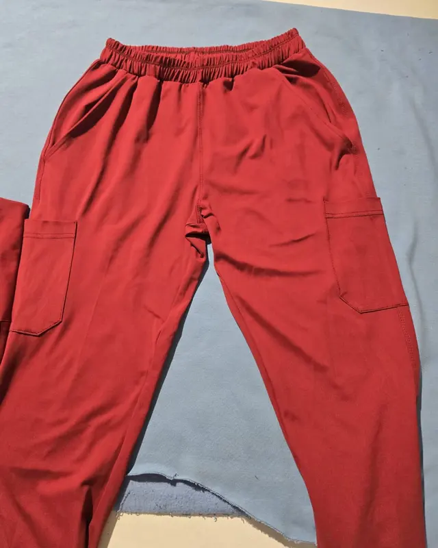 Red cargo joggers with an elasticated drawcord waist, custom streetwear, Wears For You, Sialkot Pakistan