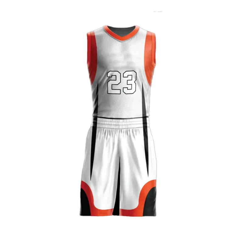 White and red number 23 basketball uniform set, custom basketball uniforms, Wears For You, Sialkot Pakistan