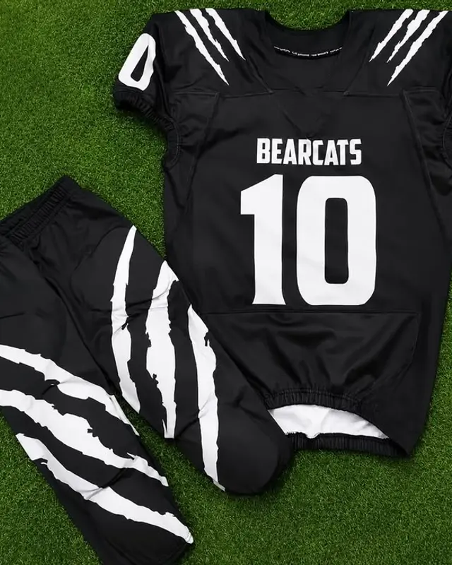Black BEARCATS number 10 American football jersey and matching pants, Wears For You, Sialkot Pakistan