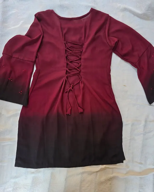 Maroon ombre dress with a laced back panel, custom womenswear, Wears For You, Sialkot Pakistan