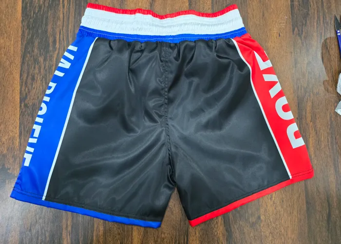 Finished custom satin boxing shorts photo 3, boxing club uniform manufacturing, Wears For You, Sialkot Pakistan