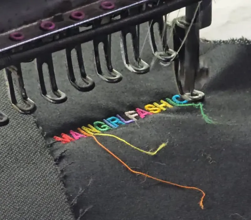 Custom faux leather jumpsuit with rainbow embroidery, women's fashion brand manufacturing, Wears For You, Sialkot Pakistan