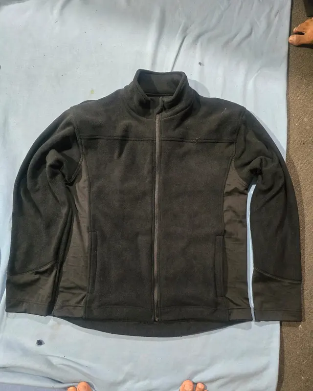 Olive zip fleece jacket laid flat, custom outerwear, Wears For You, Sialkot Pakistan