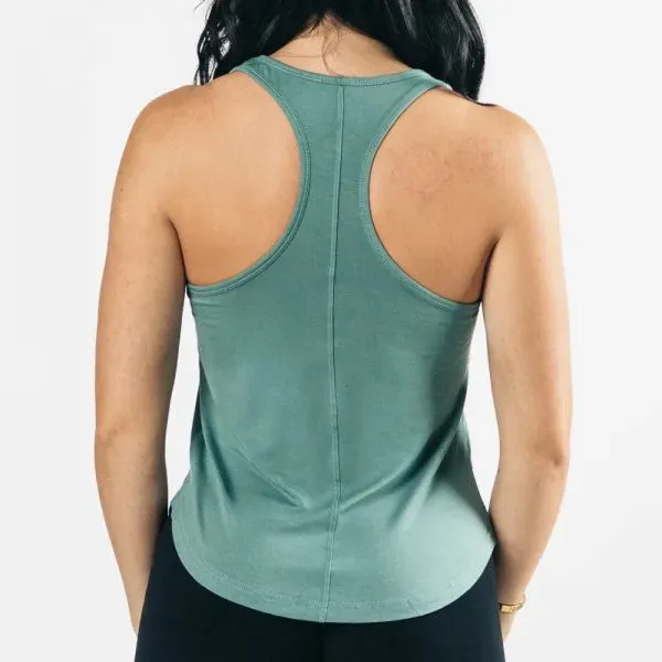 Sage green women's racerback gym tank back view, custom women's gym tank tops, Wears For You, Sialkot Pakistan
