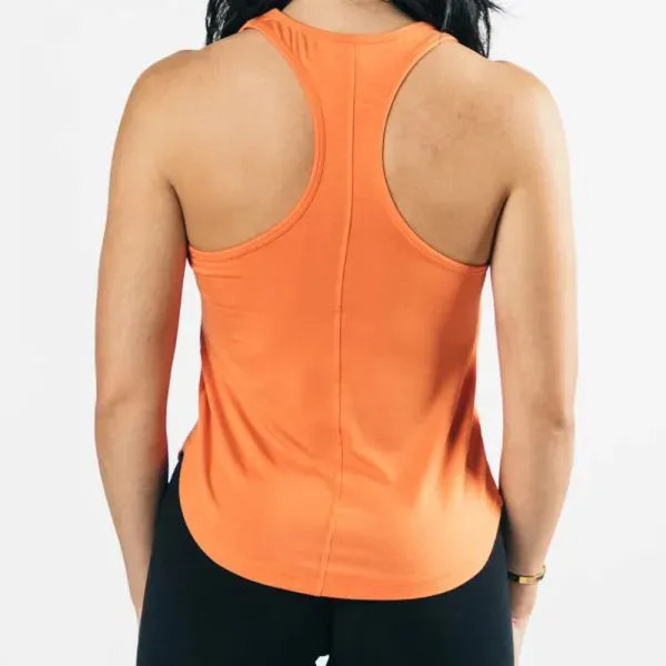 Orange women's racerback gym tank back view, custom women's gym tank tops, Wears For You, Sialkot Pakistan