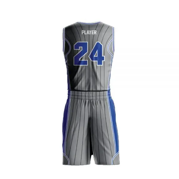 Grey and blue number 24 basketball uniform with pinstripe detail, custom basketball uniforms, Wears For You, Sialkot Pakistan