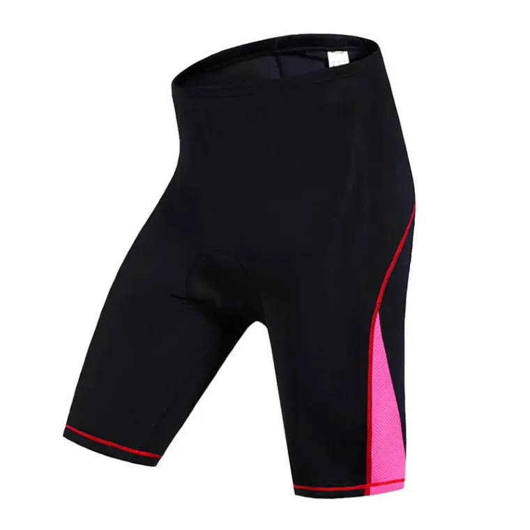 Black padded cycling shorts with pink side panel detail, custom cycling shorts and tights, Wears For You, Sialkot Pakistan