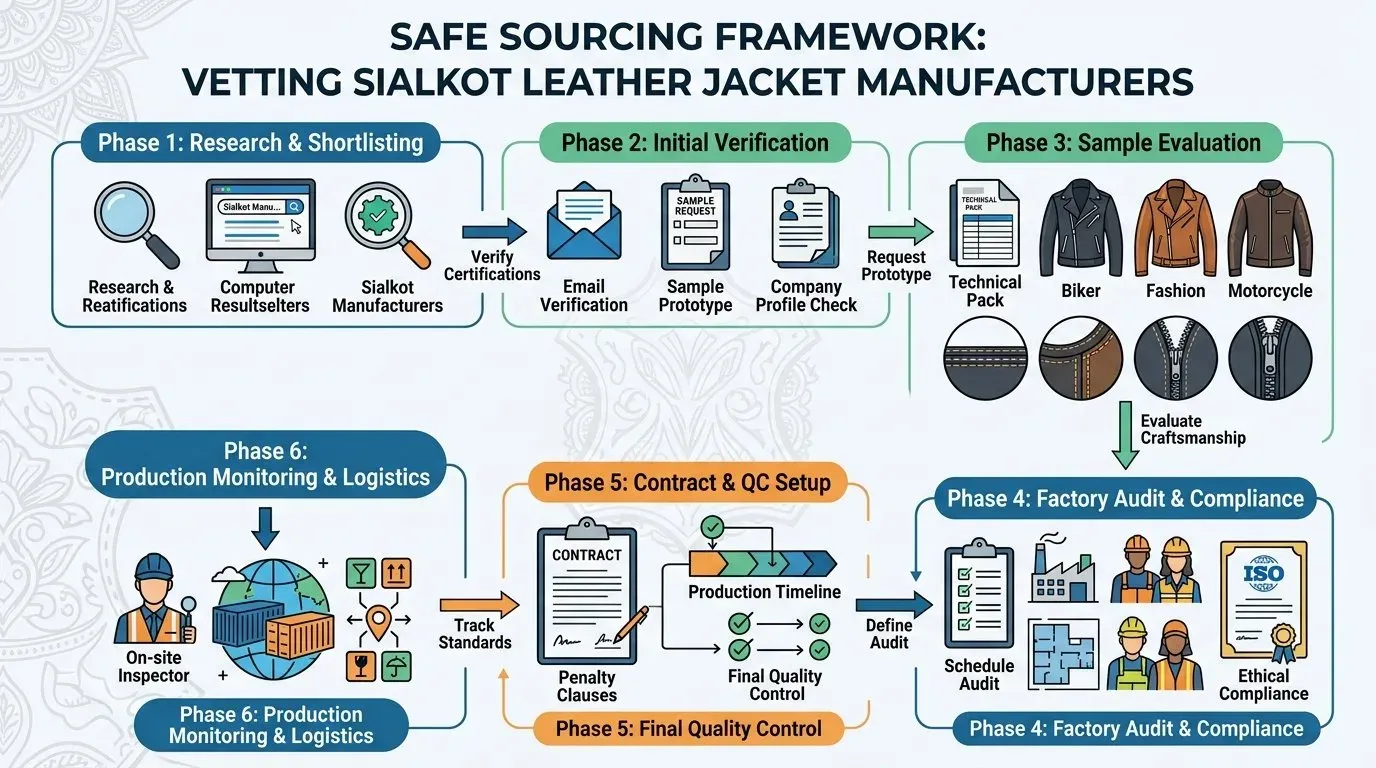 Framework for sourcing leather jackets from Sialkot manufacturers safely