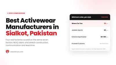 Activewear manufacturers in Sialkot Pakistan compared by minimum order quantity, Wears For You, Sialkot Pakistan