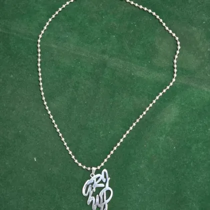 Ball chain necklace with a cut script logo pendant, custom metal hardware, Wears For You, Sialkot Pakistan
