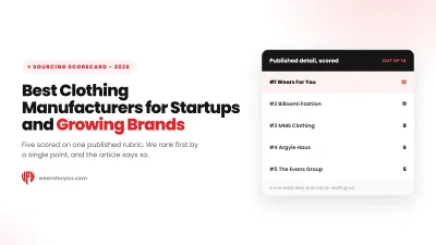 Best clothing manufacturers for startups and growing brands, five scored out of 14 on published detail, Wears For You, Sialkot Pakistan