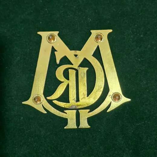 Brass monogram plaque with four fixing rivets set from behind, custom metal hardware, Wears For You, Sialkot Pakistan