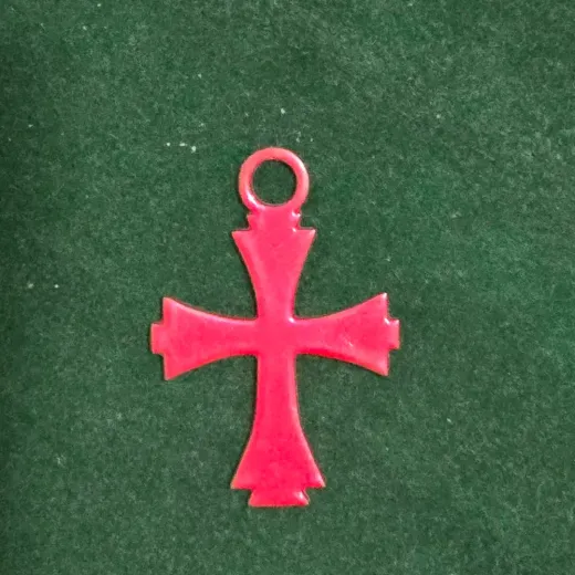 Cross pendant finished in colour fill over cut metal, custom metal hardware, Wears For You, Sialkot Pakistan