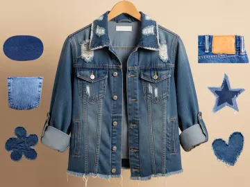 Custom distressed denim jacket with applied patches, distressed denim manufacturing, Wears For You, Sialkot Pakistan