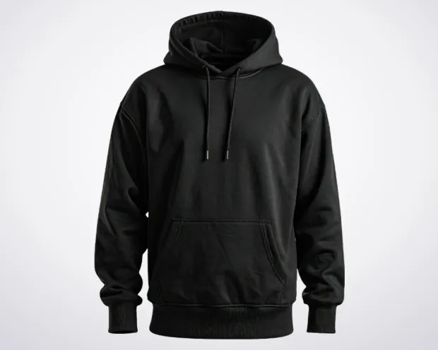 Blank black heavyweight pullover hoodie ready for branding, custom hoodie manufacturing, Wears For You, Sialkot Pakistan