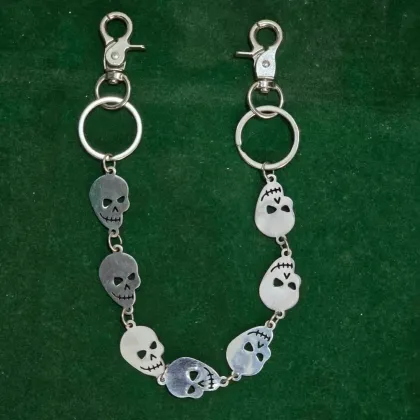Skull link chain with lobster clasps used as a zip puller and wallet chain, custom metal hardware, Wears For You, Sialkot Pakistan