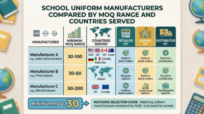 School uniform manufacturers compared by MOQ range and countries served